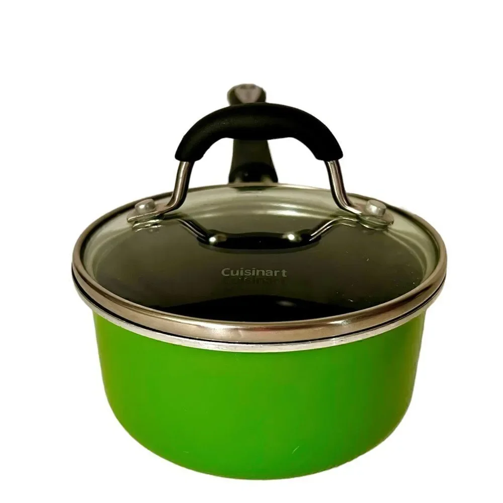 Green Cuisinart 1qt Stainless Steel Saucepan w Cover Lid #M5519-14AG Clean Retro